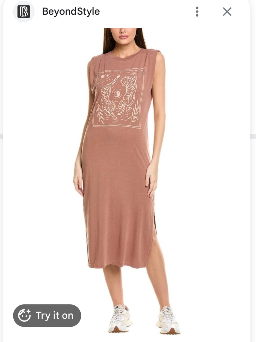 Project Social T Mauve-Tan Tiger Graphic Sleeveless Midi Dress